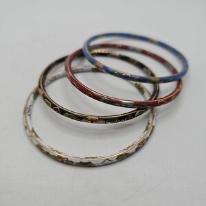 4 Vintage Multicolor Cloisonne Enamel Bangle Set